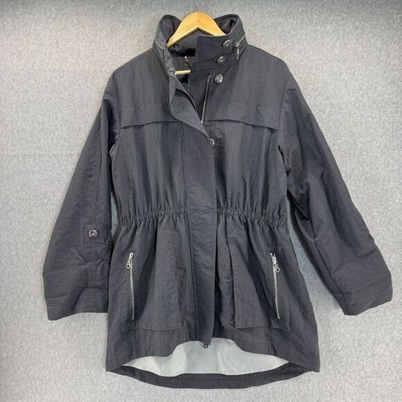 Unbranded Gray Rain Jacket Windbreaker Coat Lagenlook Full Zip Roll Hood Anorak - Picture 13 of 16